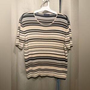 Striped Short Sleeve Knit Top in Cream, Beige and Black